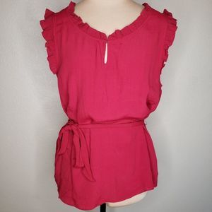 Lil Sleeveless Ruffle Trim Waist Tie Top Red 12